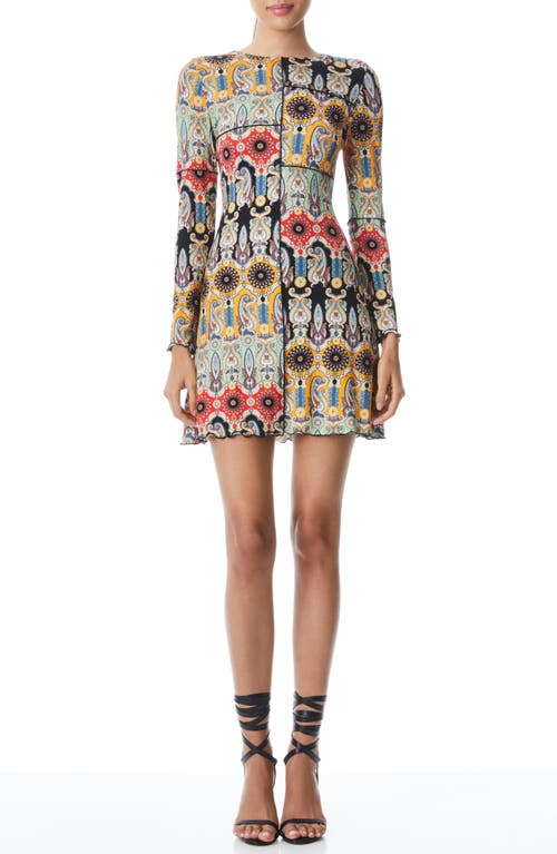 Alice + Olivia Delora Printed Long Sleeve Silk Minidress in Now And Forever Tangerine