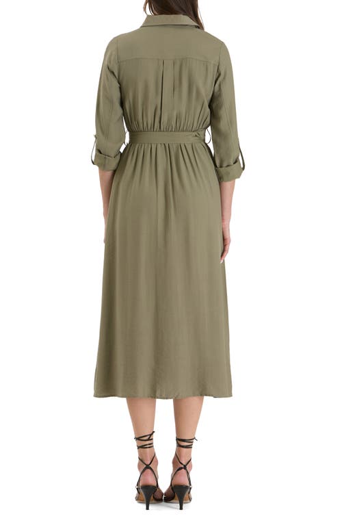 Shop August Sky Belted Shirtdress In Dusty Olive