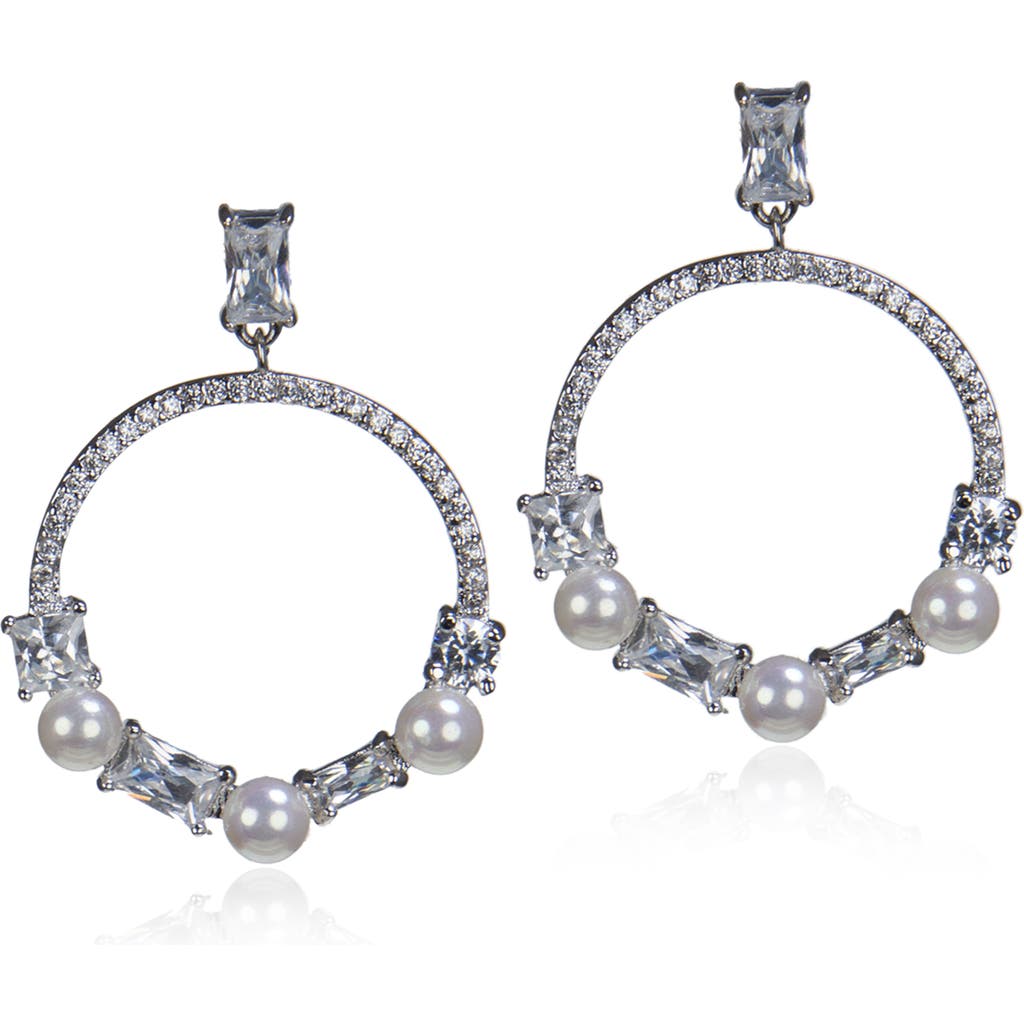Shop Cz By Kenneth Jay Lane Cz & Imitation Pearl Ring Drop Earrings In White/clear/silver