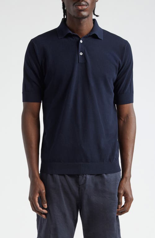 Cotton Air Crepe Polo in Navy