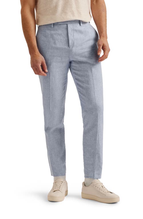 Damasks Slim Fit Flat Front Linen & Cotton Chinos in Light Blue