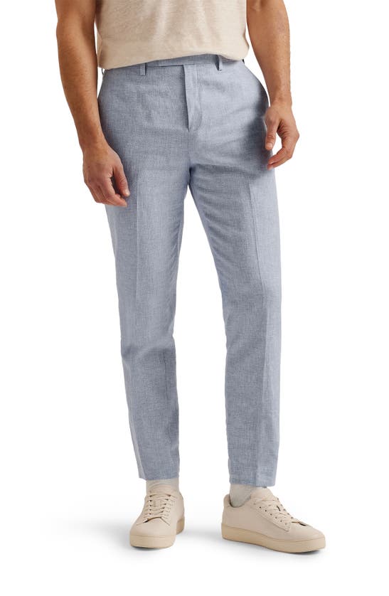 Shop Ted Baker Damasks Slim Fit Flat Front Linen & Cotton Chinos In Light Blue