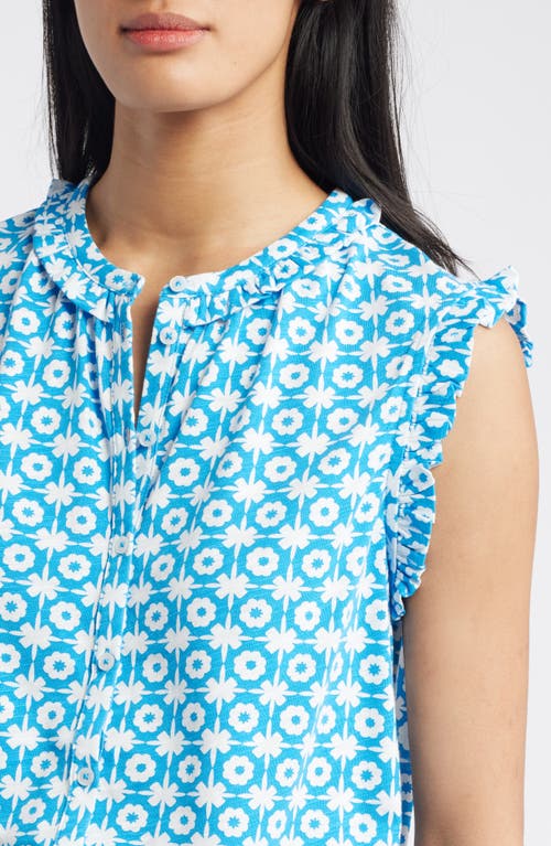 Shop Boden Olive Floral Sleeveless Button-up Shirt In Brilliant Blue, Blossom Tile