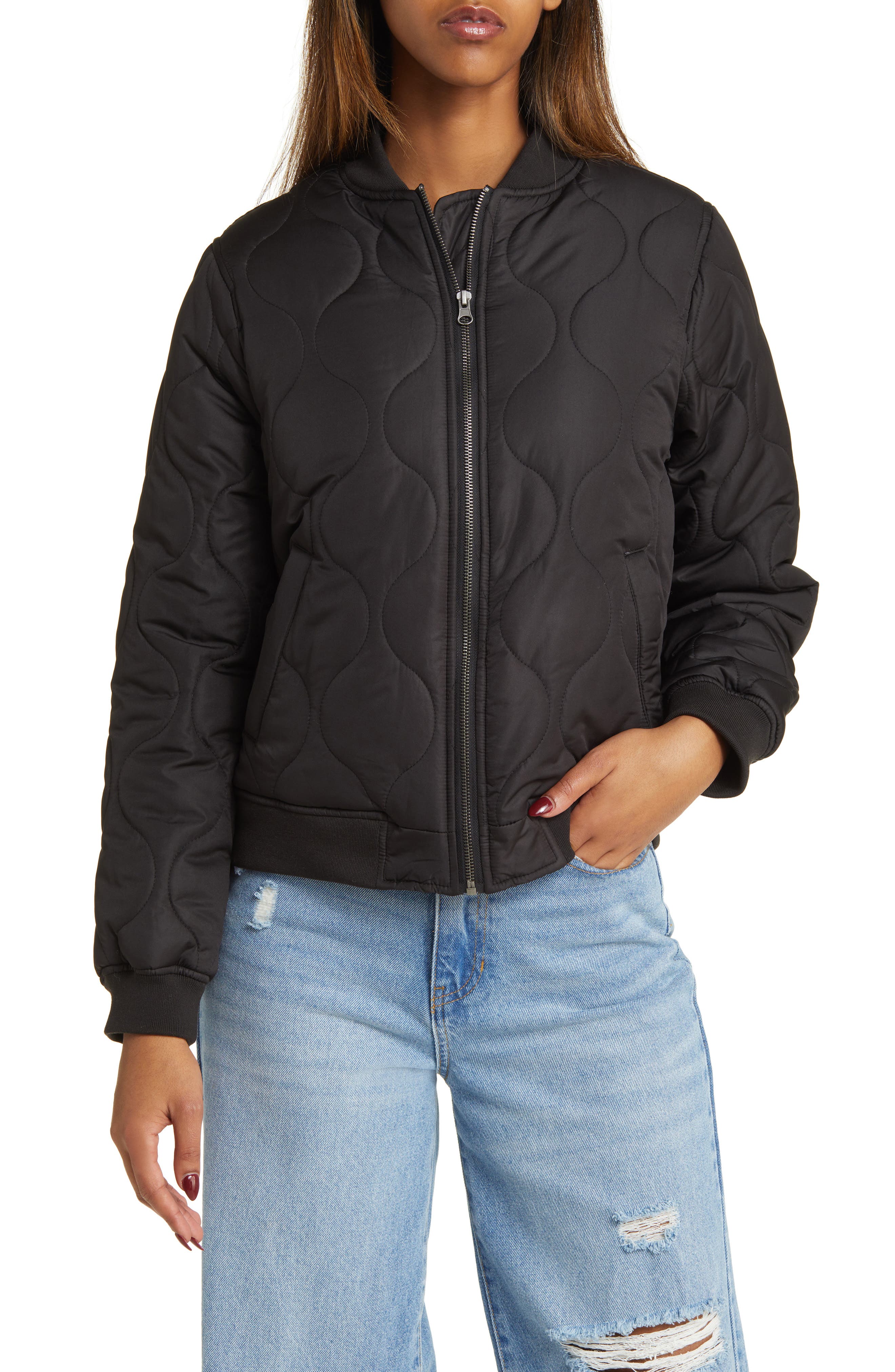 Thread & Supply Onion Quilted Bomber Jacket in Black | Smart