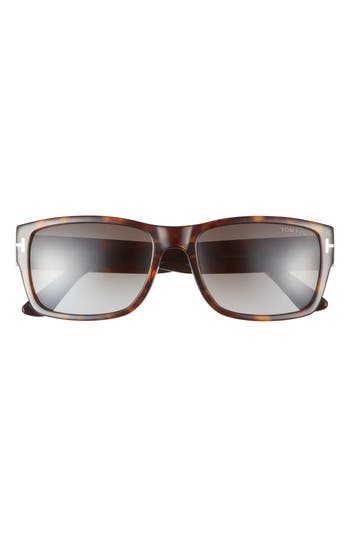 Tom Ford 56mm Rectangle Sunglasses In Dark Havana/smoke