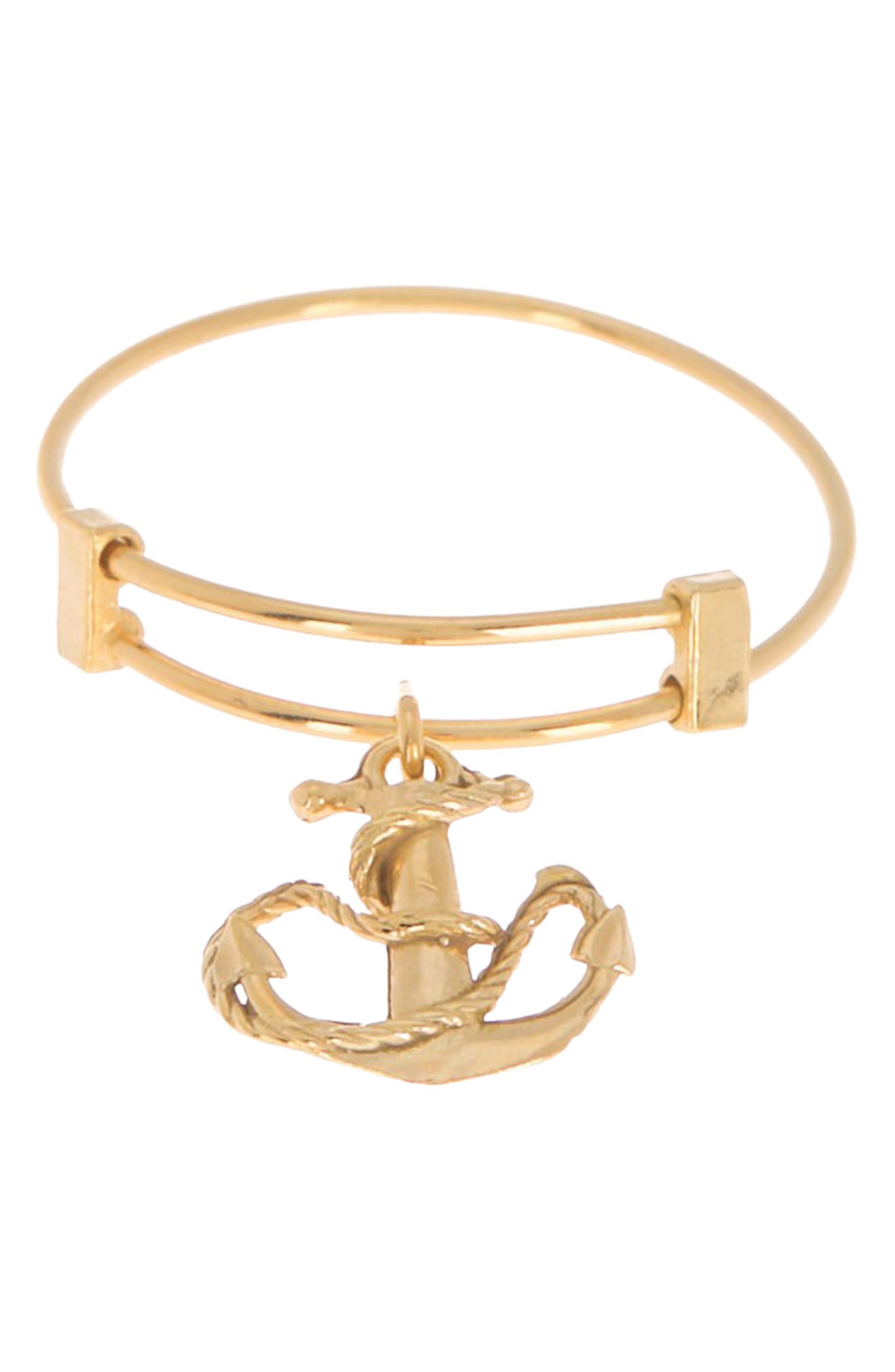 Alex And Ani 14k Gold Plated Sterling Silver Expandable Anchor Charm Ring
