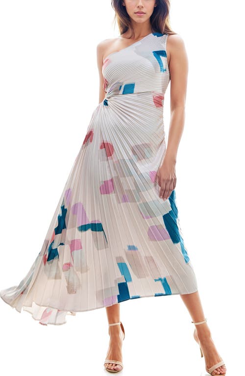 Shop Socialite Print Asymmetric Hem Pleated Maxi Dress In Cream Geo Print