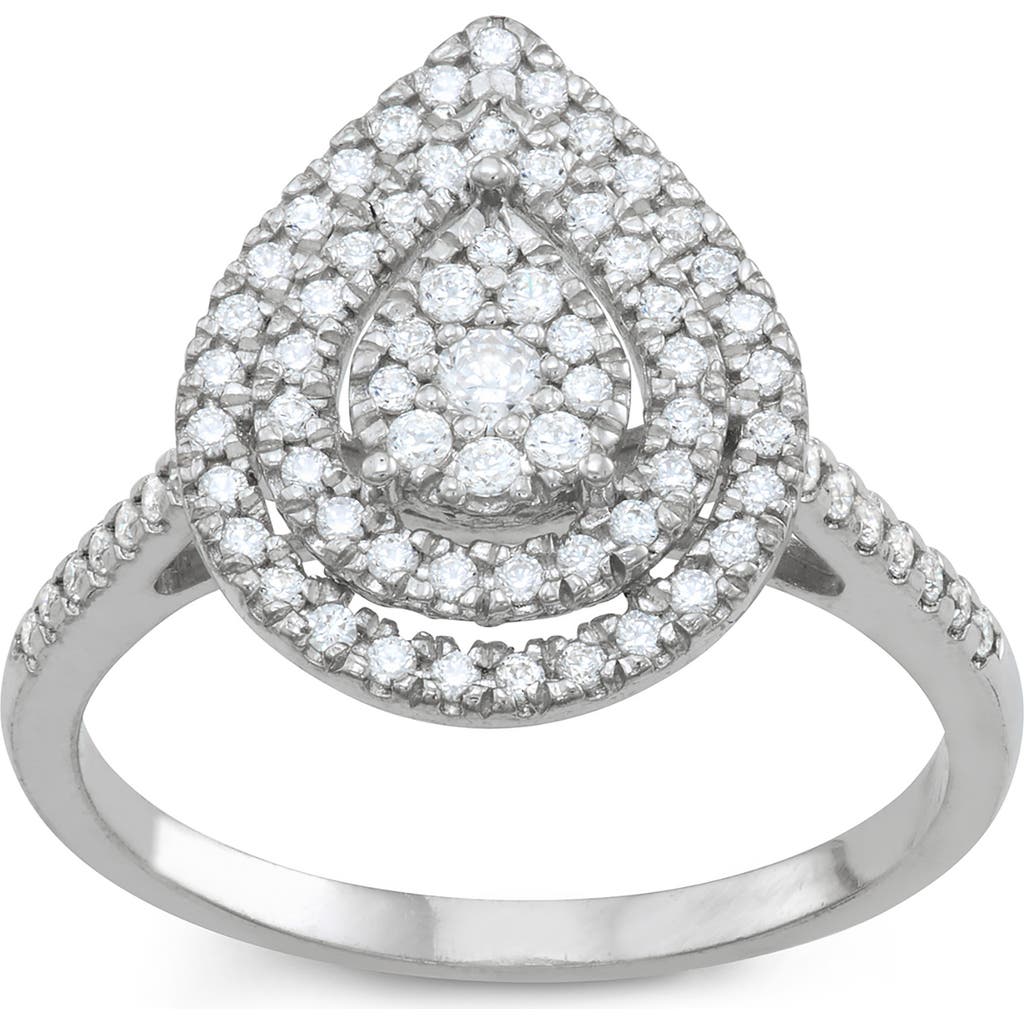 Fzn Sterling Silver Diamond Pavé Teardrop Bridal Ring In Silver