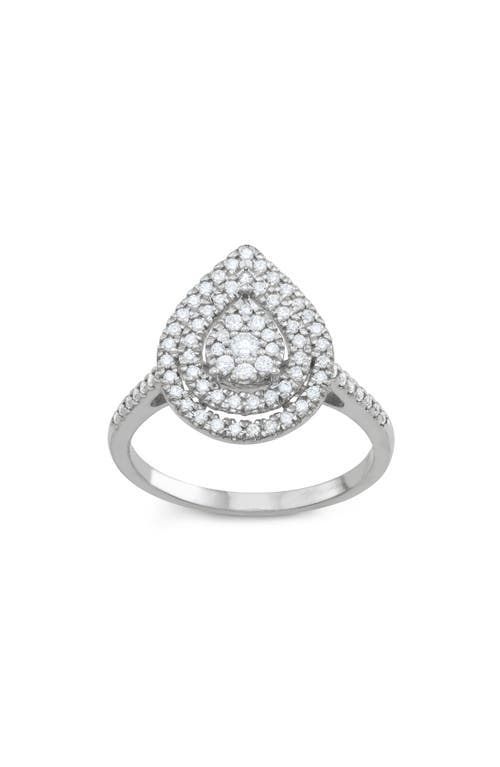 Fzn Sterling Silver Diamond Pavé Teardrop Bridal Ring In Silver