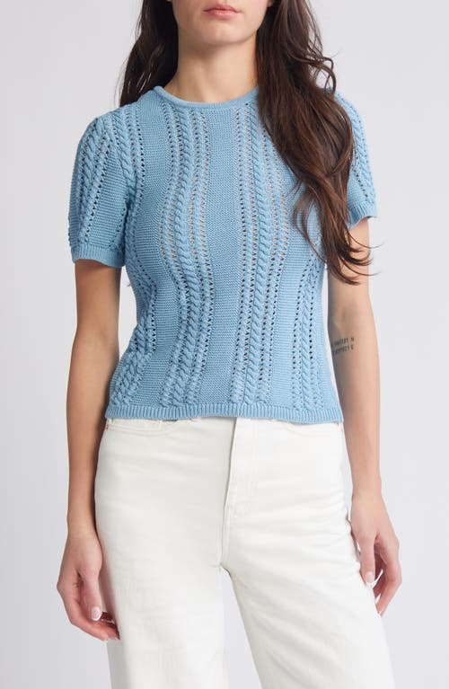 Nora Cable Detail Short Sleeve Cotton Blend Sweater in Dusk Blue