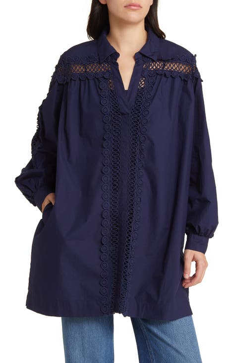 Gerel Embroidered Inset Cotton Tunic Shirt