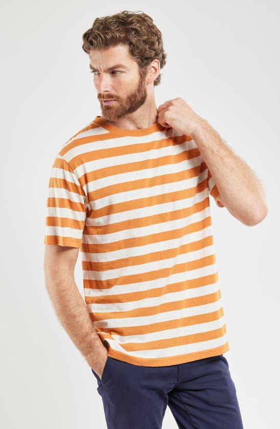 Shop Armor-lux Stripe Heritage Linen Blend T-shirt In Rusty/ Nature