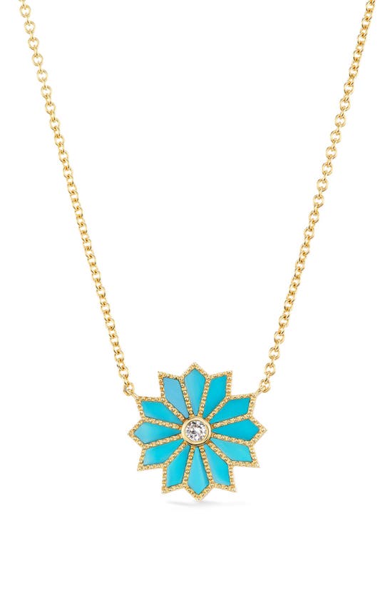 Shop Orly Marcel Mini Sacred Flower Turquoise & Diamond Pendant Necklace