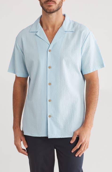 Seersucker Cotton Short Sleeve Button-Up Shirt