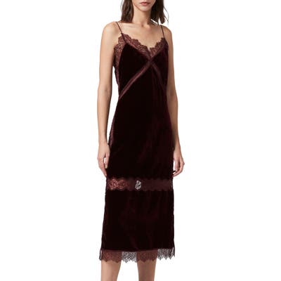 Allsaints Noa Velvet & Lace Slipdress, Burgundy