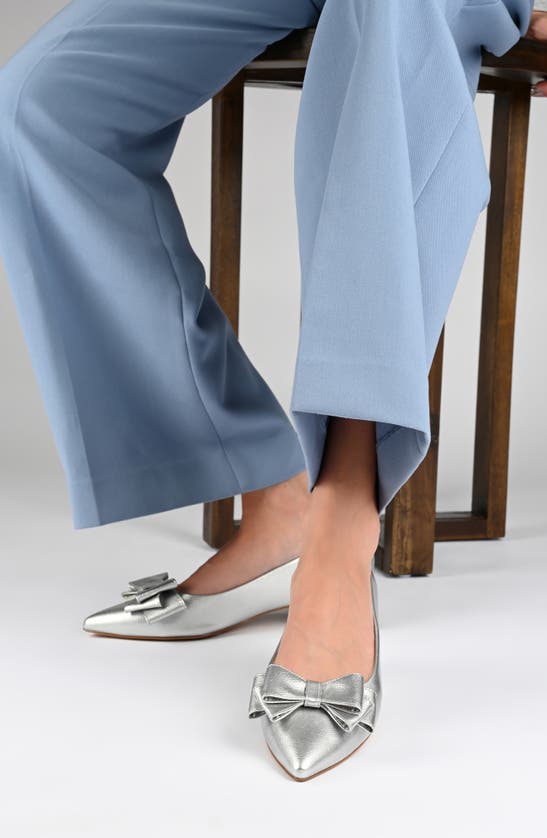 Journee Collection Ophelia Bow Pointed Toe Flat In Silver