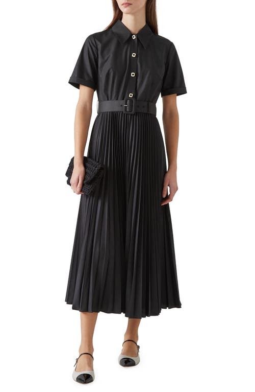 LK Bennett Cally Belted Pleated Shirtdress Black at Nordstrom, Us