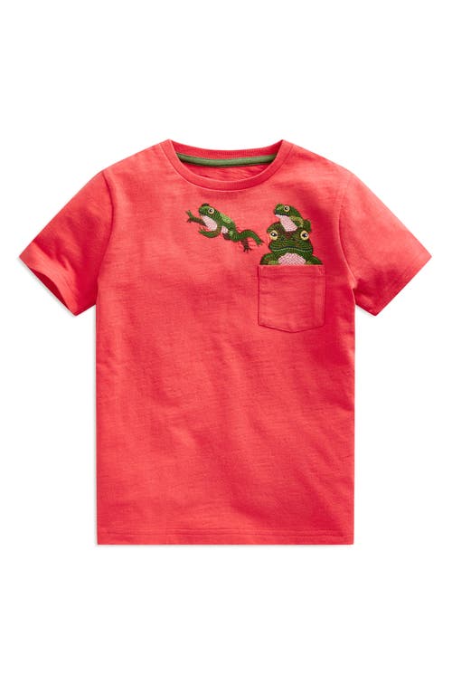 Shop Mini Boden Kids' Frog Embroidered Pocket T-shirt In Jam Red Frogs