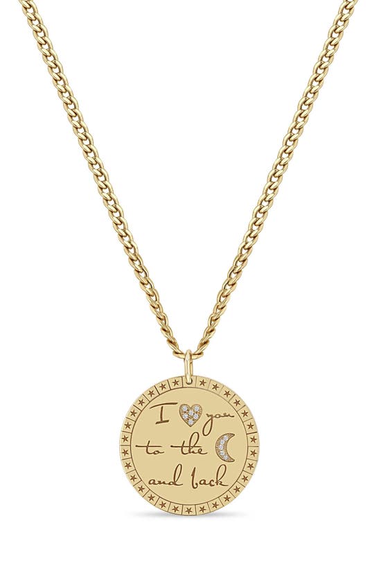 Shop Zoë Chicco 14k Gold Diamond Mantra Pendant Necklace In Yellow Gold