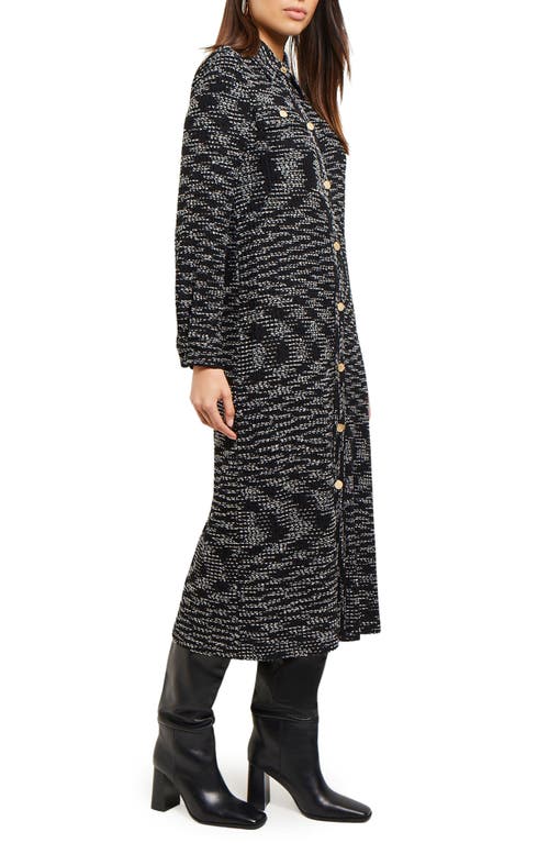 Shop Misook Long Sleeve Belted Tweed Knit Shirtdress In Blk/nivory