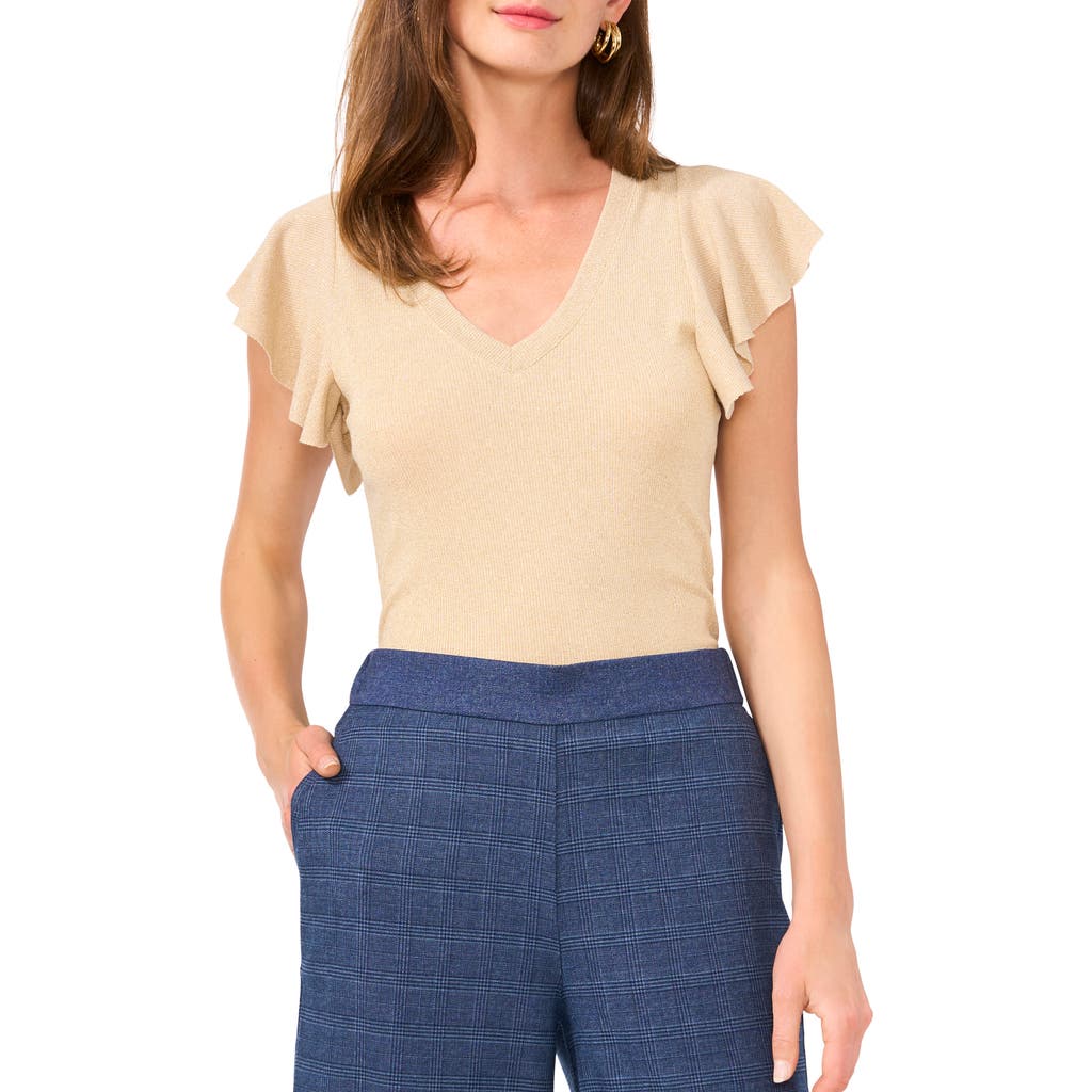 Vince Camuto Metallic Knit Flutter Sleeve Top In Gold