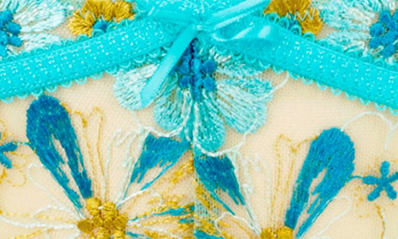 Shop Love, Vera Floral Emobridered G-string Thong In Blue Curacao