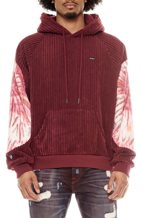 Cult Of Individuality Tie Dye Corduroy Hoodie In Vintage Merlot