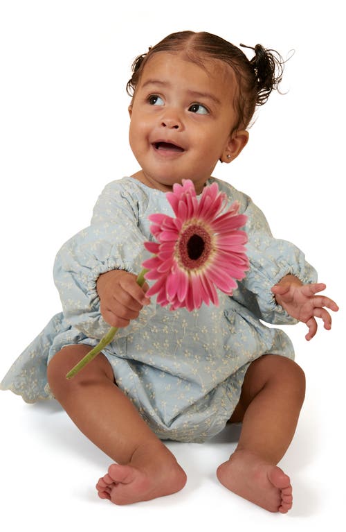 Shop Bardot Junior Kids' Floral Embroidery Cotton Blend Romper In Washed Blue