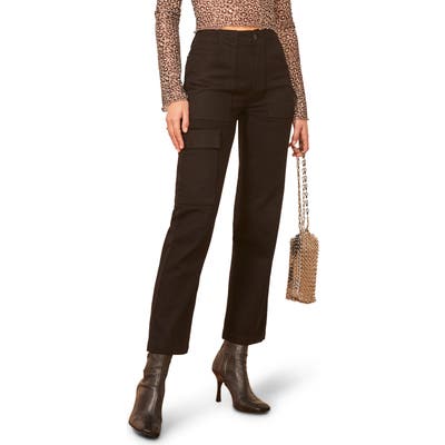 Reformation Gia Cotton Blend Cargo Pants, Black