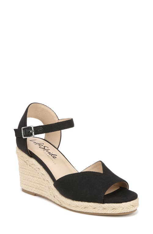 Tess Ankle Strap Espadrille Platform Wedge Sandal in Black
