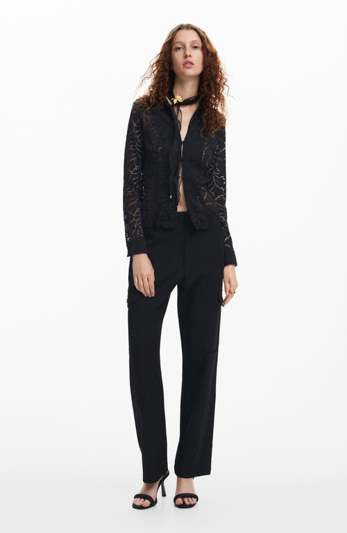 Desigual Saga Stretch Button-up Top In Black