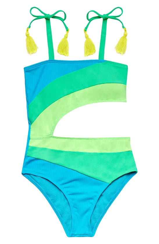 Shop Beach Lingo Kids' Rib Cutout One-piece Swimsuit In Blue