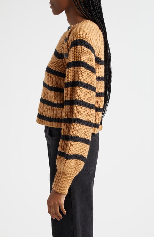 Shop Cinq À Sept Stripe Shaker Stitch Crop Sweater In Camel/black