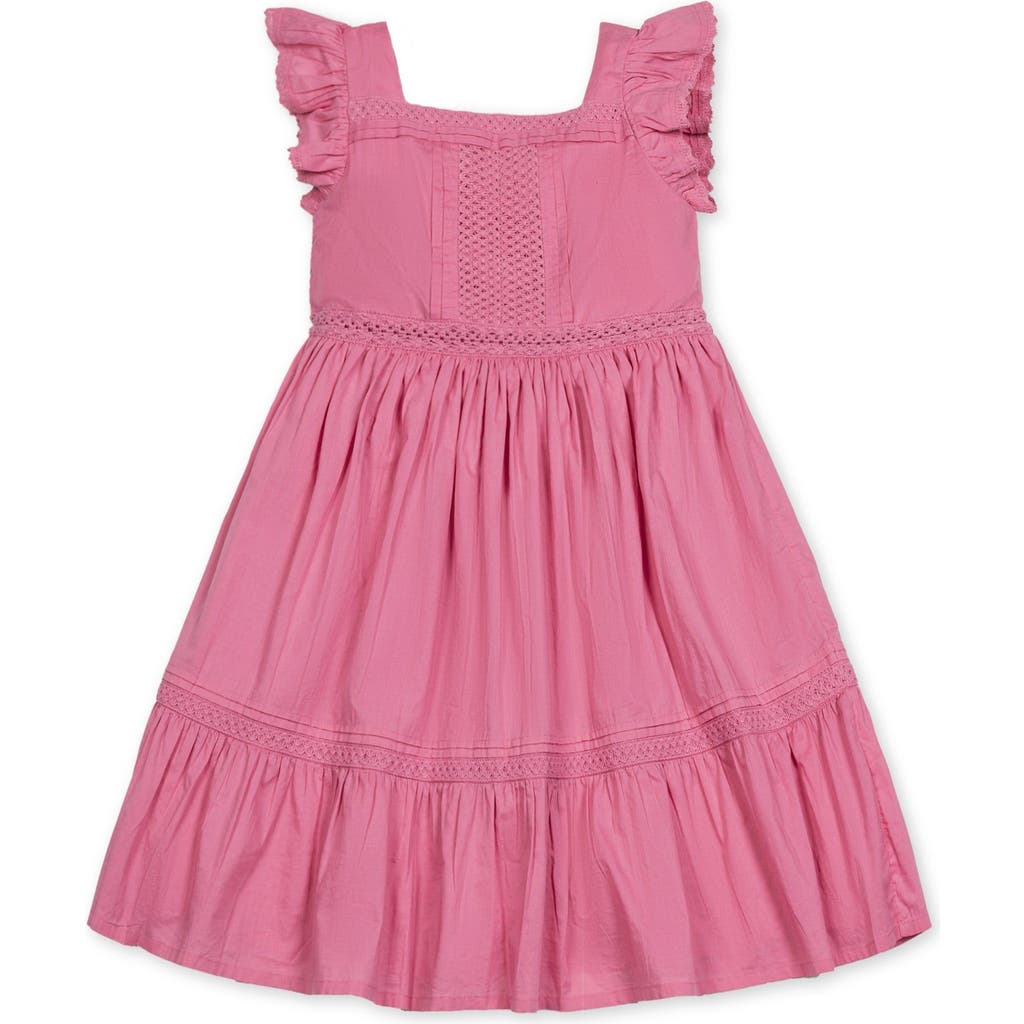 Hope & Henry Kids'  Girls' Flutter Sleeve Tiered Maxi Dress With Crochet Trim, Toddler In Pink
