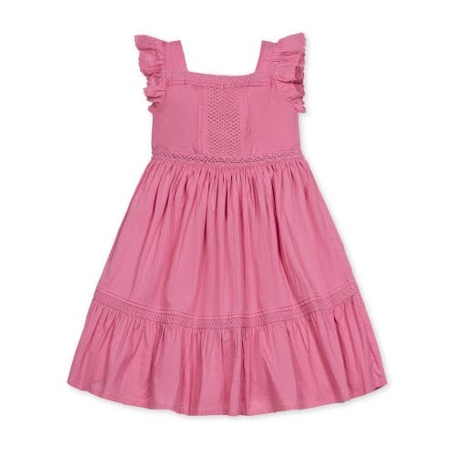 Hope & Henry Girls' Flutter Sleeve Tiered Maxi Dress With Crochet Trim, Infant In Pink