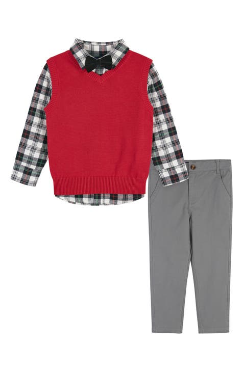 Kids' Holiday Plaid Shirt, Vest, Pants & Bow Tie Set (Baby & Toddler)