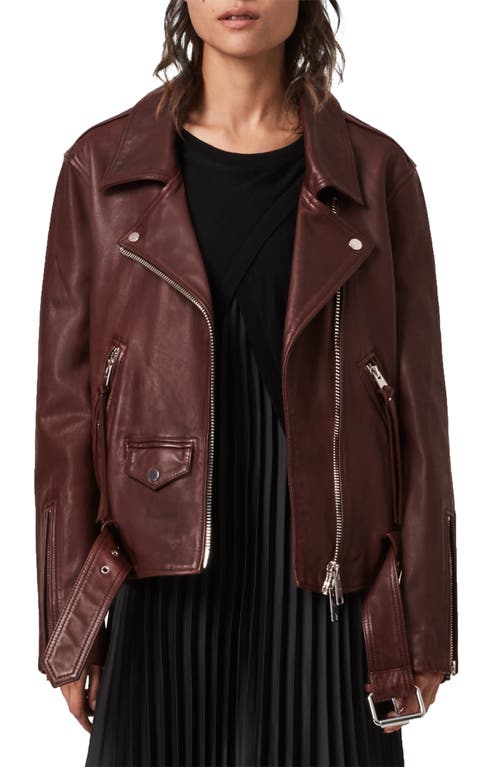 AllSaints Luna Lambskin Leather Biker Jacket in Oxblood Brown at Nordstrom, Size X-Small