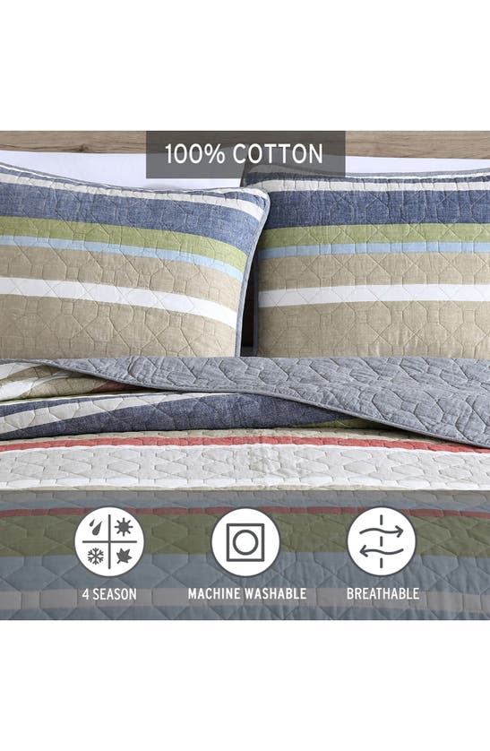 Eddie Bauer Salmon Ladder Cotton Quilt 3-piece Set In Khaki/ Navy
