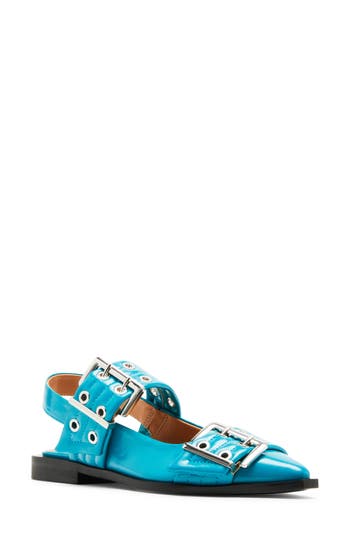 Shop Steve Madden Graya Slingback Pointy Toe Flat In Turquoise Patent