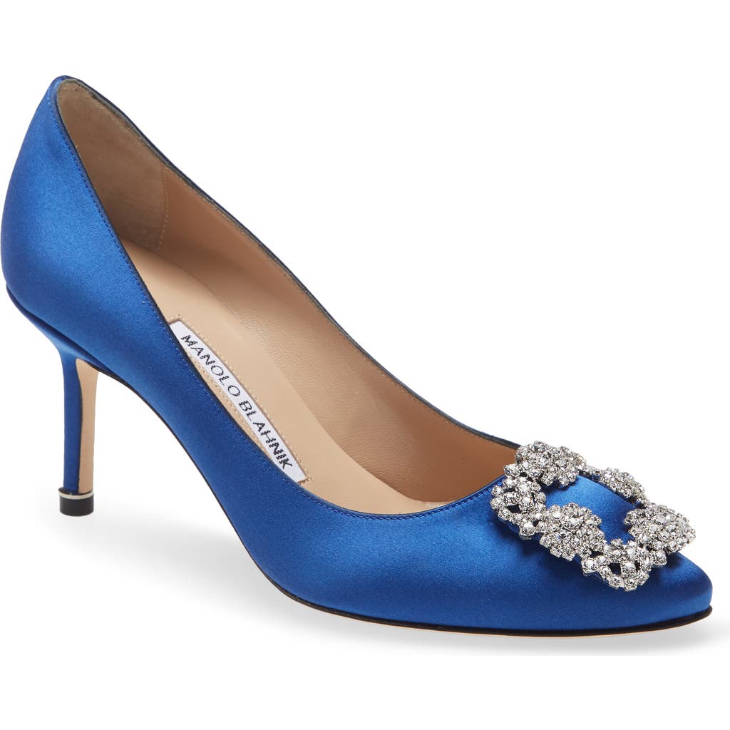 Manolo Blahnik Hangisi 90 Royal Blue Satin Pumps
