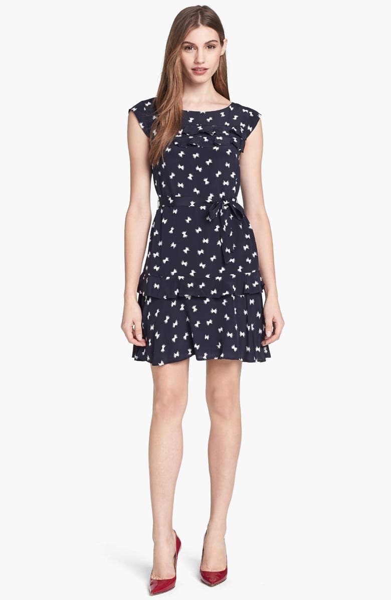 French Connection Bow Print Ruffled Silk Dress | Nordstrom