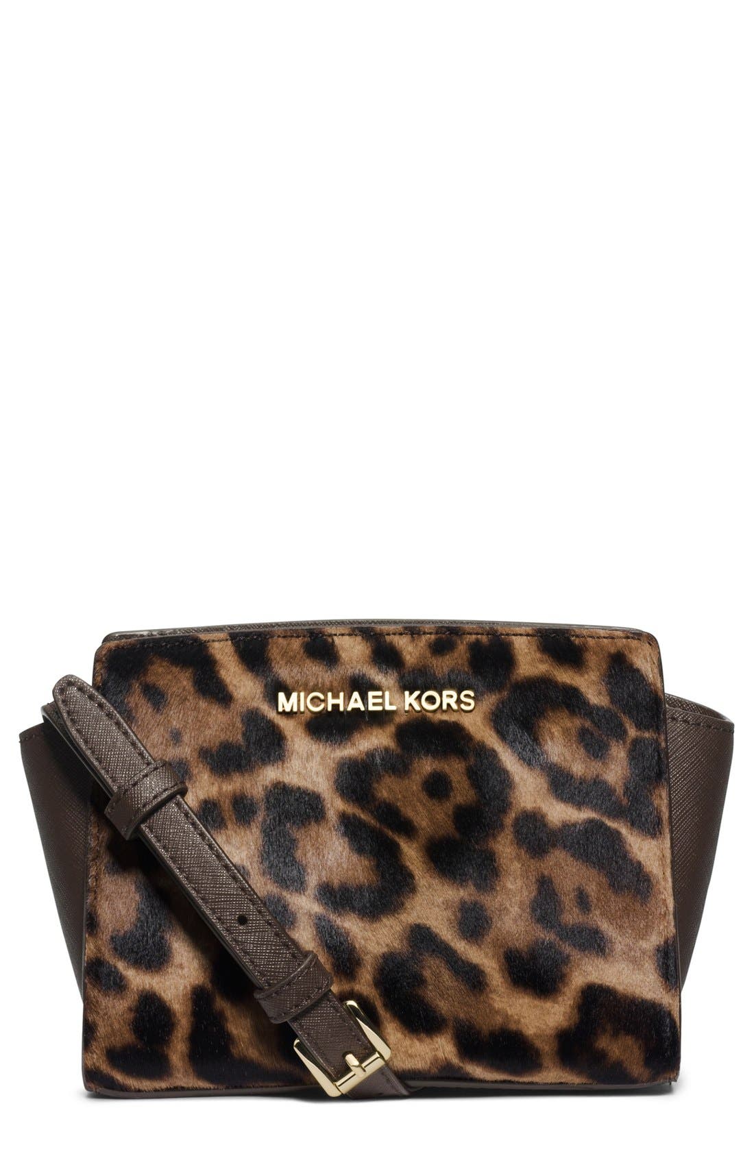 MICHAEL Michael Kors 'Mini Selma' Calf Hair & Leather Messenger Bag