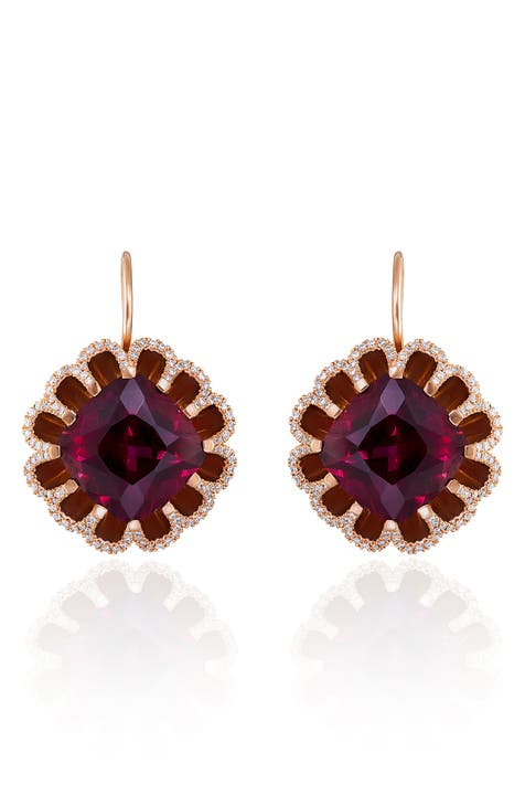 Floating Rhodolite Garnet & Diamond Drop Earrings (Online Trunk Show)