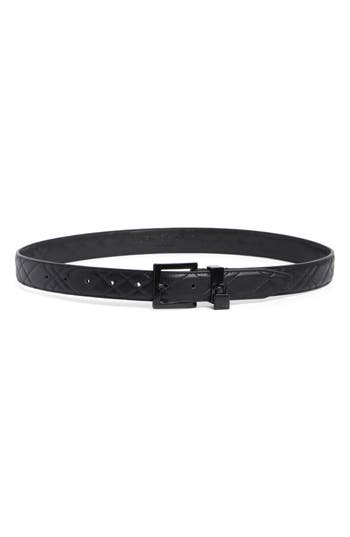 Kurt Geiger London 30mm Quilted Leather Belt In Black/shiny Powder Coat Black