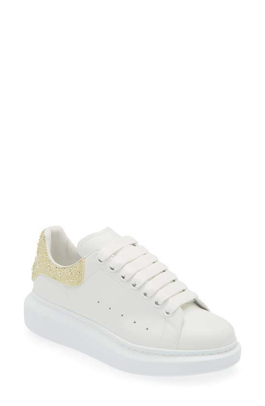 Shop Alexander Mcqueen Oversized Crystal Embellished Sneaker In White/ Primrose
