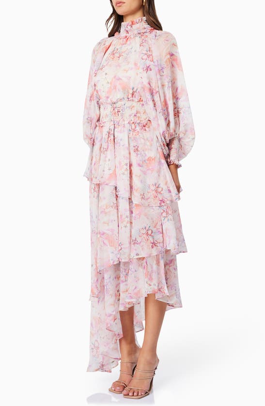 Shop Elliatt Astrid Floral Print Smocked Long Sleeve Dress In Pastel Multi