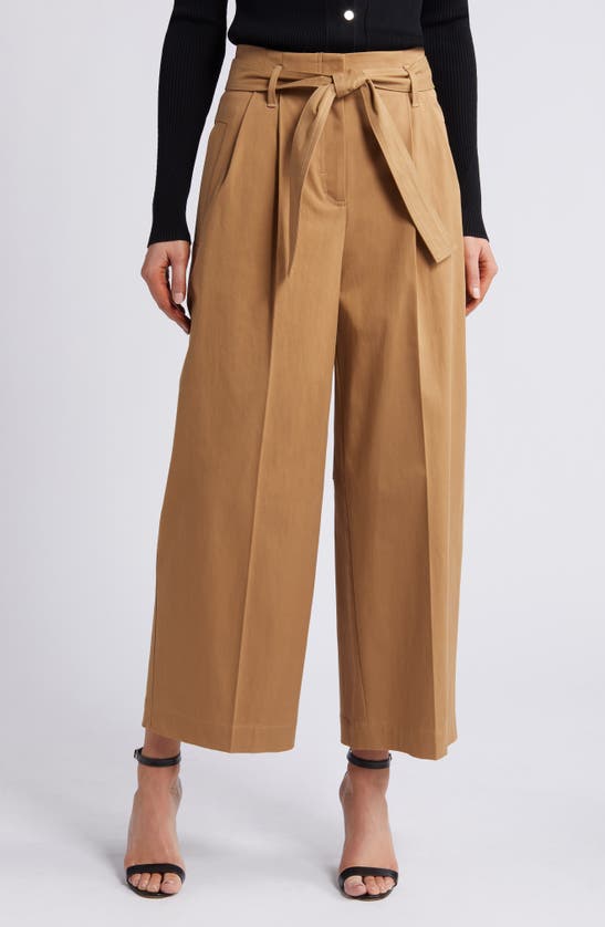 Shop Hugo Boss Tenoy Belted Wide Leg Pants In Iconic Camel