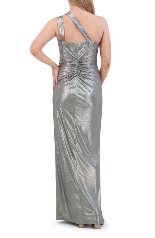 Vince Camuto Metallic One-shoulder Body-con Gown In Olive