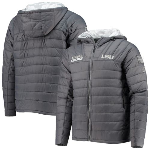 Men's Colosseum Gray/Camo LSU Tigers OHT Military Appreciation Iceman Snow Puffer Full-Zip Hoodie Jacket