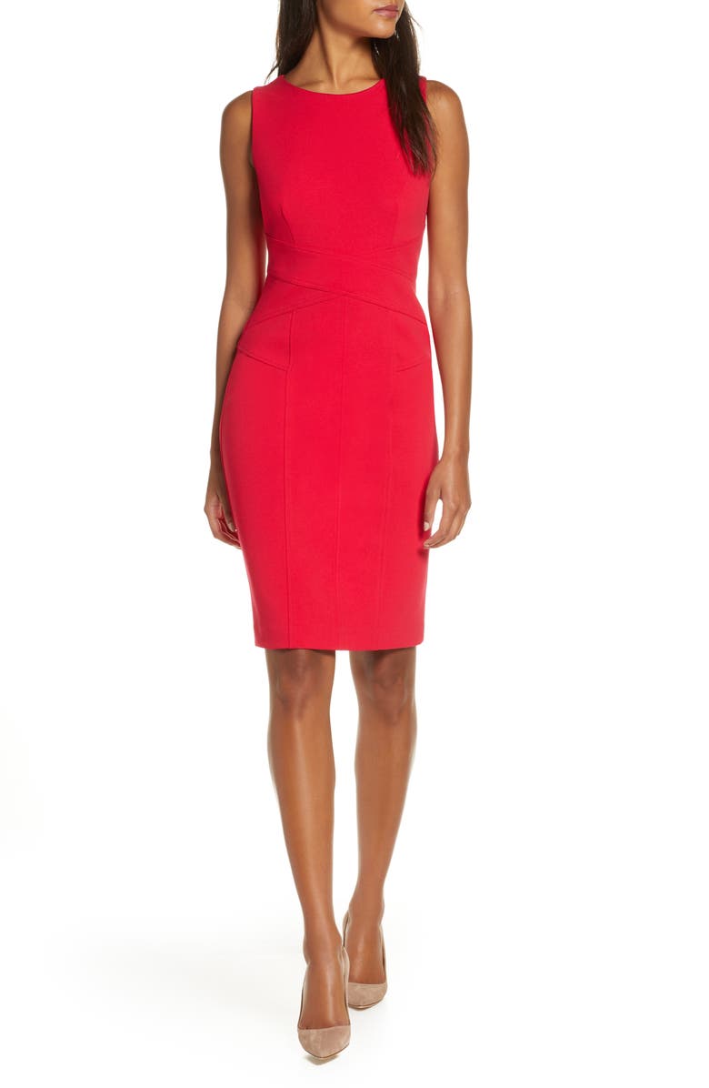 VINCE CAMUTO Sleeveless Crepe Sheath Dress, Main, color, HOT PINK